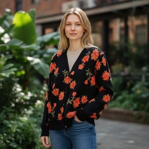 Draper James Women's Longsleeve Cardigan Black Floral size 2X